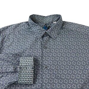 Robert Graham Party Shirt Men's Large Blue Diamonds Classic Fit Flip Cuffs